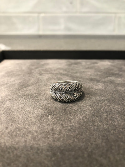 Silver and Marcasite Leaf Ring